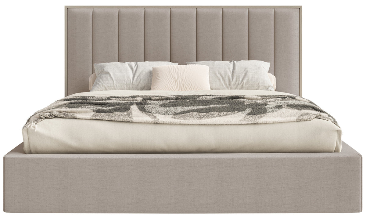 Lit tapissé 140x200 cm Togents avec éclairage LED, tissu chenille hydrofuge marron