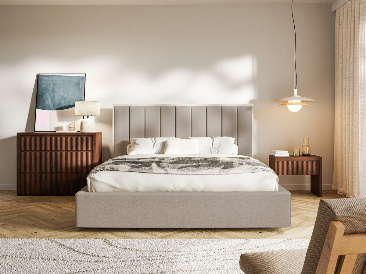 Polsterbett 140x200 cm Togents, braunes hydrophobes Chenille-Gewebe