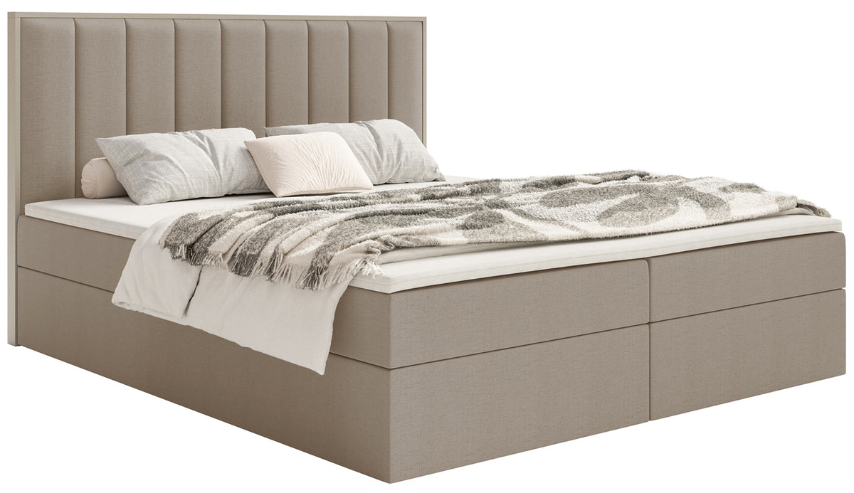 Lit continental 180x200 cm Togents avec rangements et surmatelas, tissu chenille hydrofuge marron