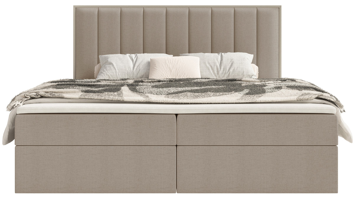 Lit continental 180x200 cm Togents avec rangements et surmatelas, tissu chenille hydrofuge marron