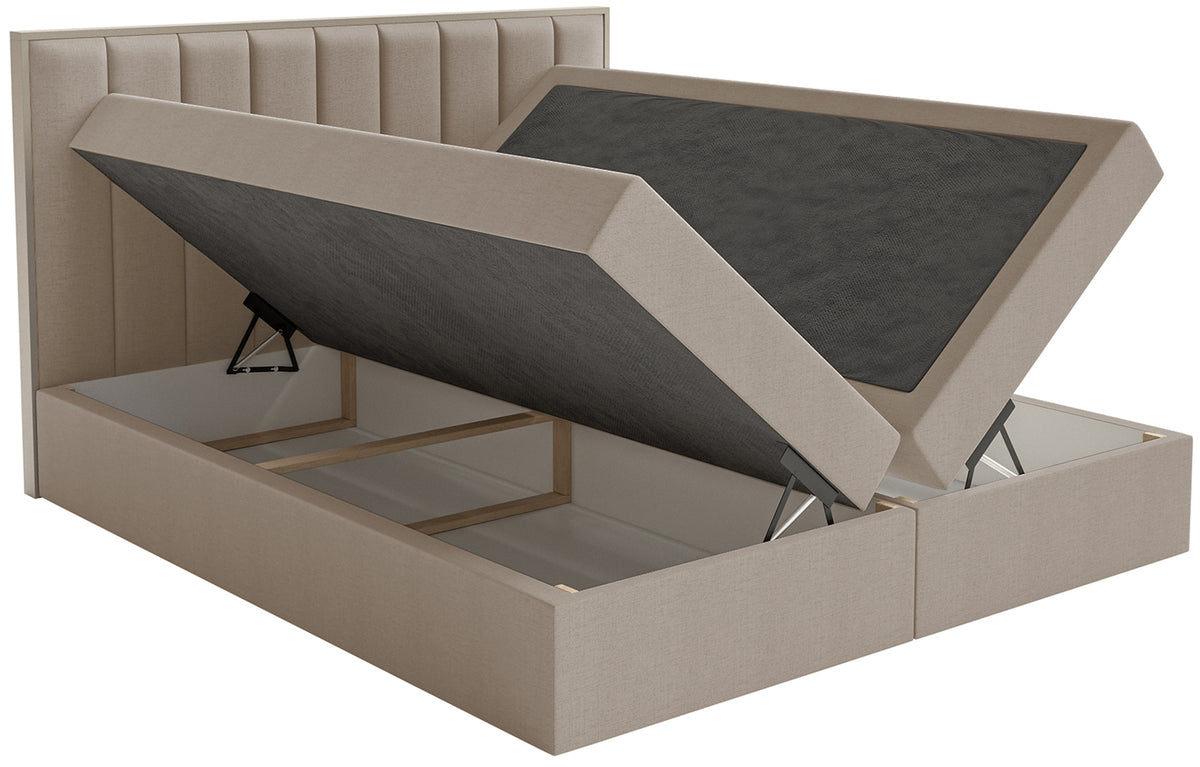 Lit continental 180x200 cm Togents avec rangements et surmatelas, tissu chenille hydrofuge marron