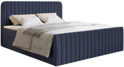 Kontinentales Bett 140x200 cm Saliano mit Stauraum und Topper, marineblauer hydrophober Chenillestoff