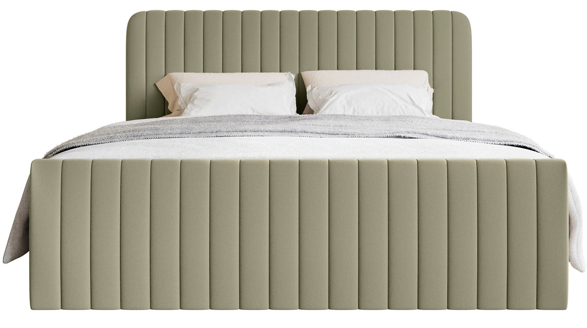 Lit continental 160x200 cm Saliano avec rangements et surmatelas en chenille hydrofuge olive