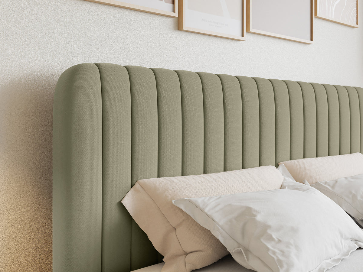 Lit continental 160x200 cm Saliano avec rangements et surmatelas en chenille hydrofuge olive