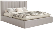 Lit tapissé 140x200 cm Togents avec éclairage LED, tissu chenille hydrofuge gris-beige