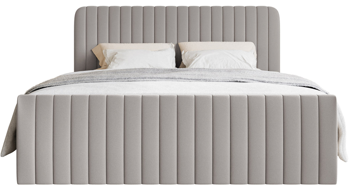Kontinentalbett 160x200 cm Saliano mit Stauraum und Topper, grau-beige Chenille, hydrophob