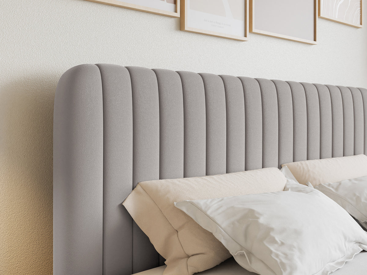 Kontinentalbett 160x200 cm Saliano mit Stauraum und Topper, grau-beige Chenille, hydrophob