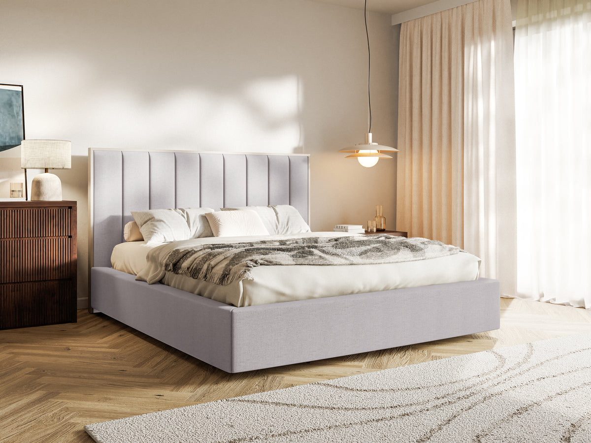 Polsterbett 180x200 cm Togents, grauer hydrophober Chenille-Stoff