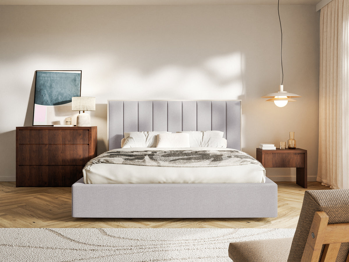 Polsterbett 180x200 cm Togents, grauer hydrophober Chenille-Stoff