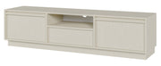 Meuble TV deux portes Evo avec tiroir 154 cm beige sable sur socle