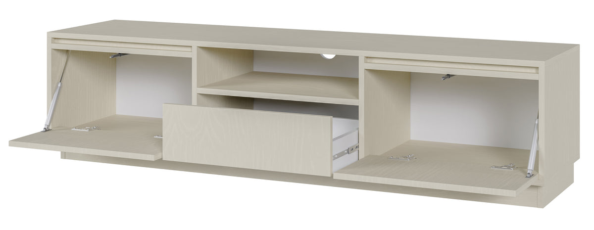 Meuble TV deux portes Evo avec tiroir 154 cm beige sable sur socle