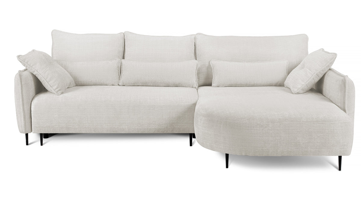 Canapé d'angle Oblivio avec fonction couchage, forme en L, avec rangement, en chenille crème, côté droit