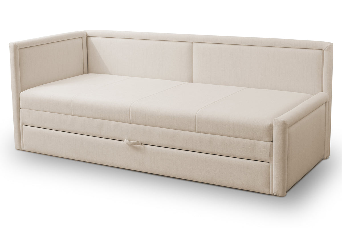 Lit jeune Caprili avec rangement tressé beige clair universel