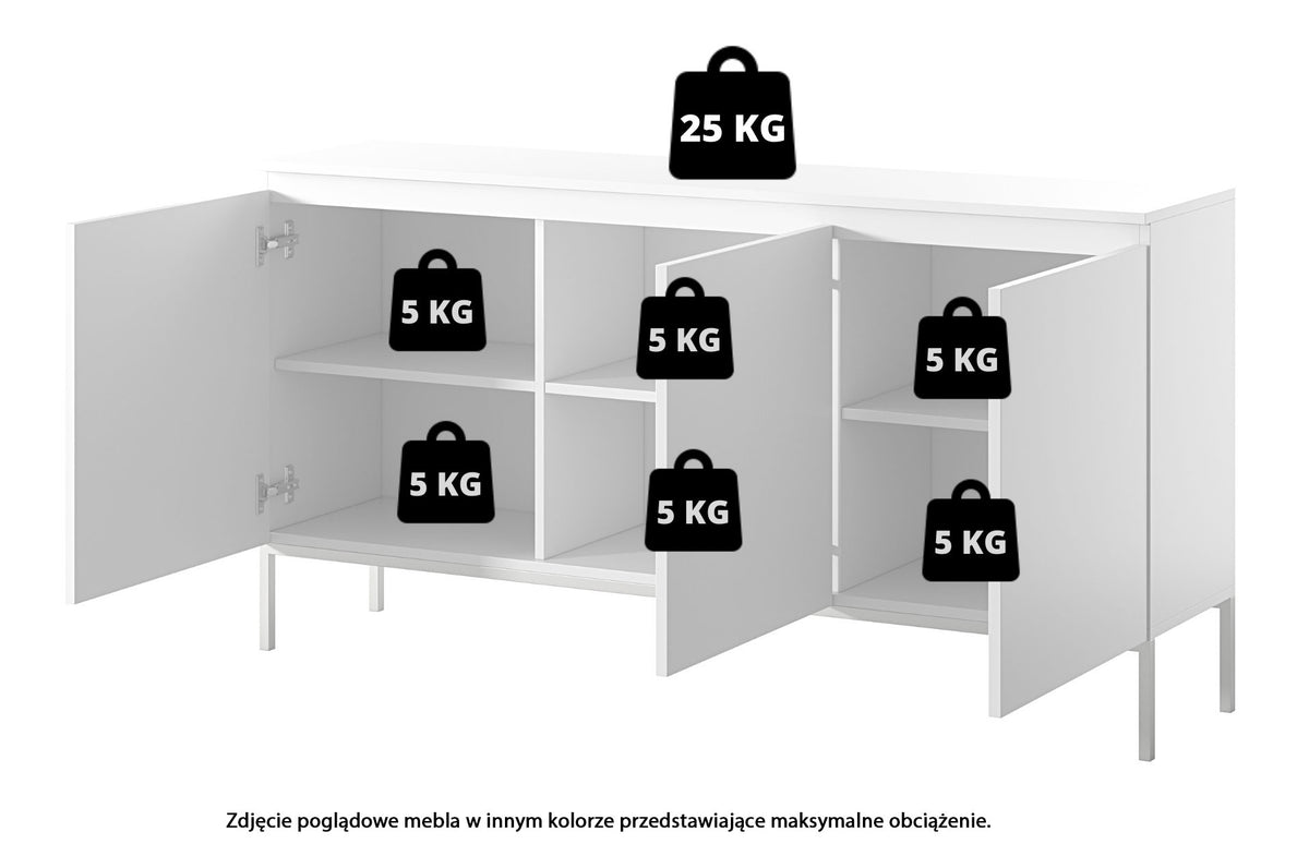 Commode trois portes Bemmi 150 cm noire avec pieds dorés