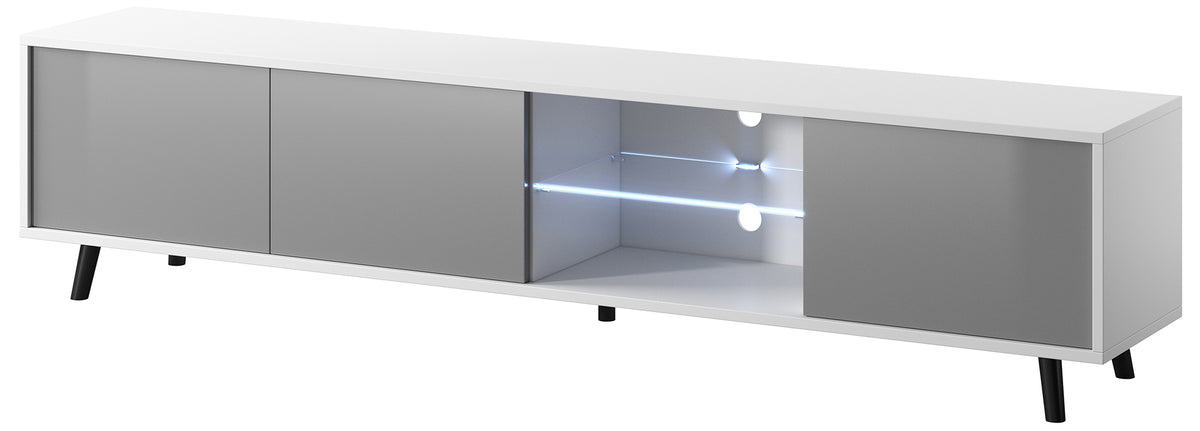 Meuble TV Galhad Blanc mat / Gris brillant