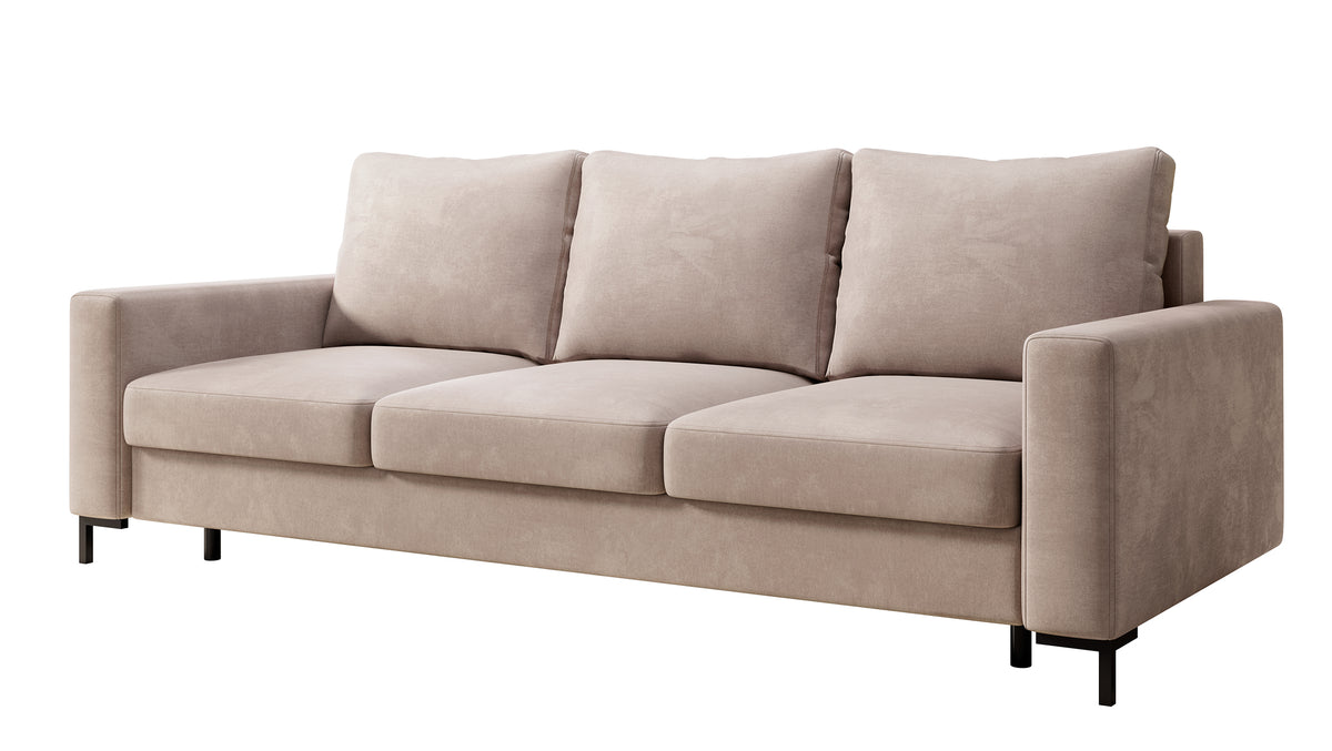 Canapé convertible 3 places Mokpeo avec coffre, velours beige