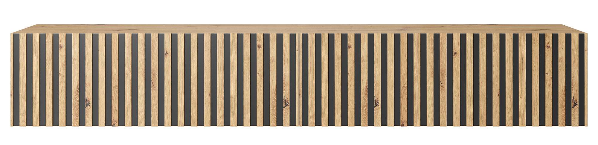 Meuble TV Telire 175 cm chêne Artisan lattes avec inserts noirs
