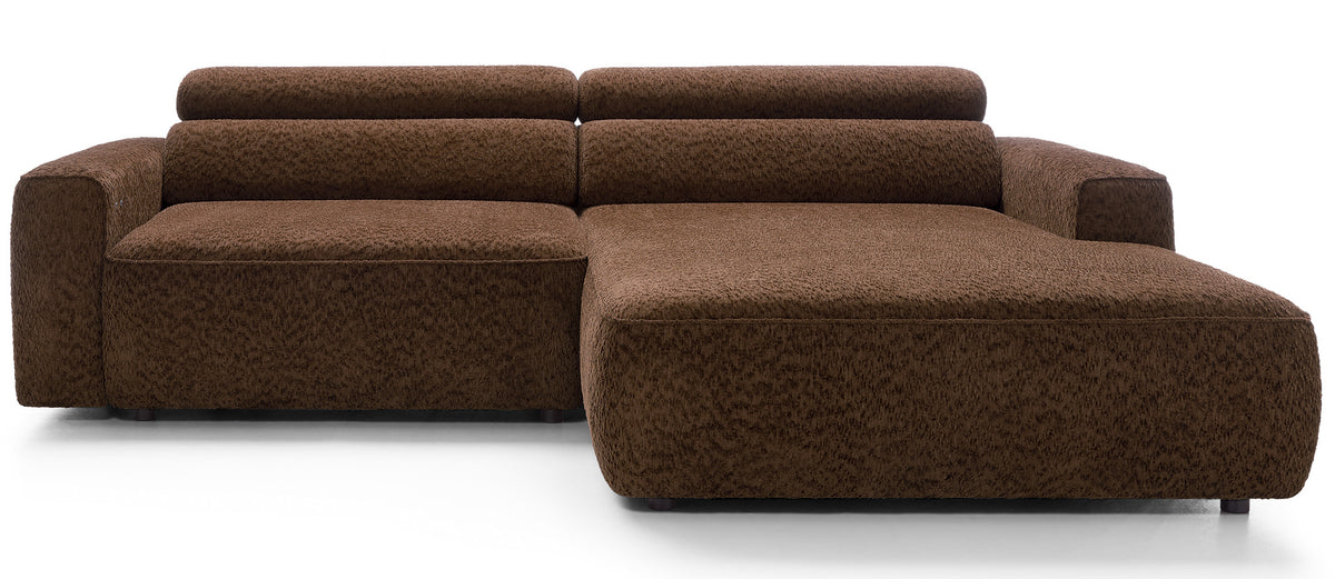 Canapé d'angle Fando avec assise électrique extensible, forme en L, droit, tissu chenille marron