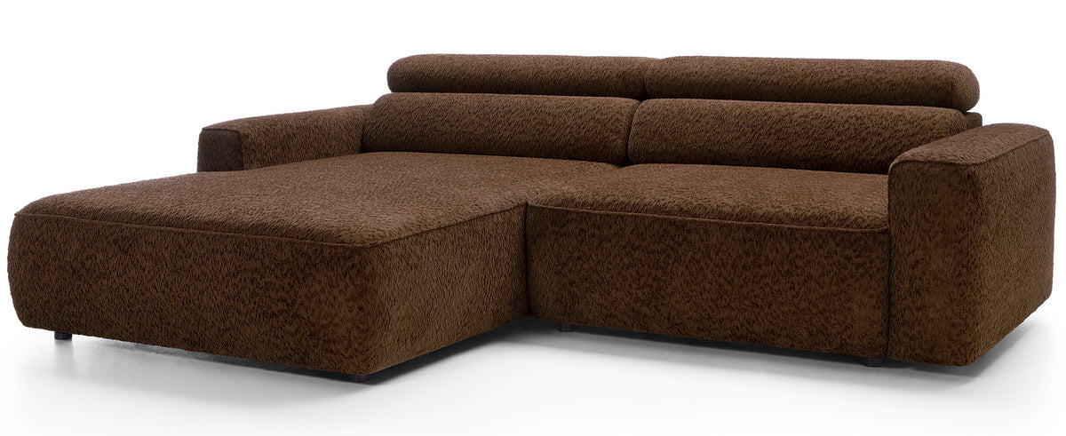 Canapé d'angle Fando avec assise électrique coulissante, forme en L, côté gauche, tissu chenille marron