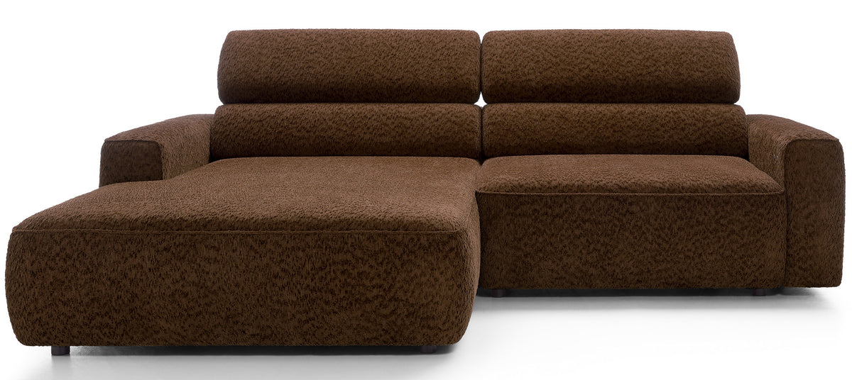 Canapé d'angle Fando avec assise électrique coulissante, forme en L, côté gauche, tissu chenille marron