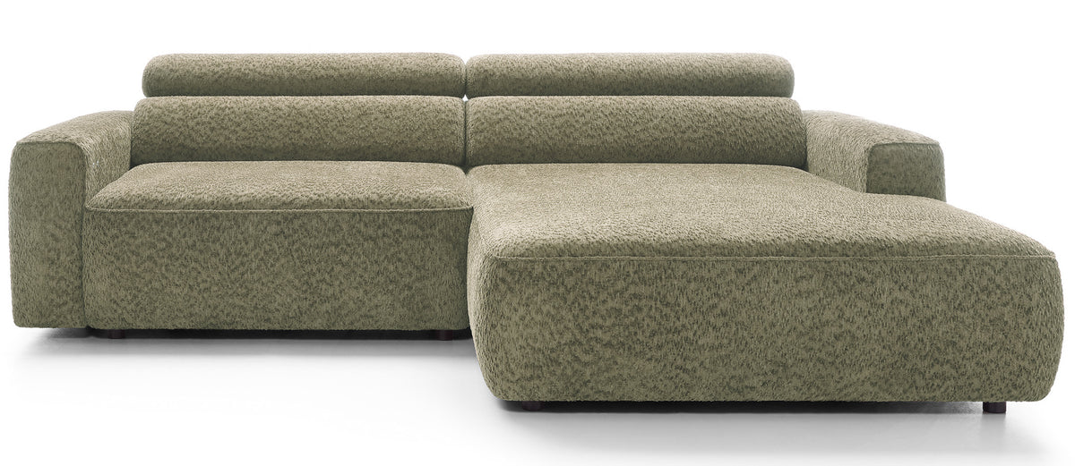 Canapé d’angle Fando avec assise électrique extensible, forme en L, côté droit, velours chenille sauge
