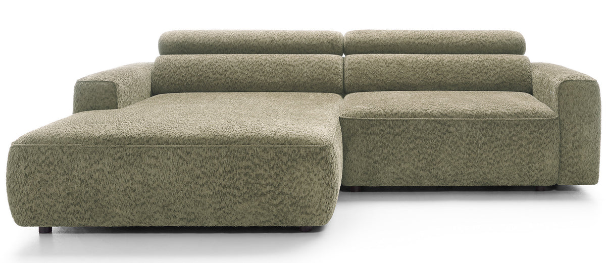Canapé d'angle Fando avec assise électrique rétractable, forme en L, orientation gauche, en chenille sauge