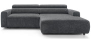 Canapé d’angle droit Fando avec assise électrique extensible, tissu chenille gris foncé, forme en L