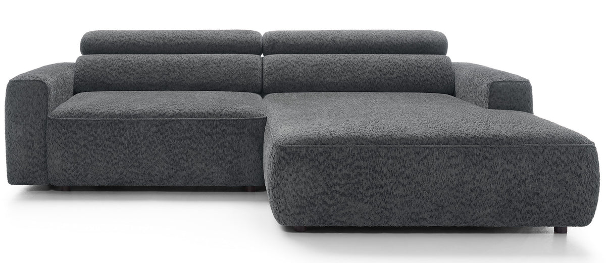 Canapé d’angle droit Fando avec assise électrique extensible, tissu chenille gris foncé, forme en L