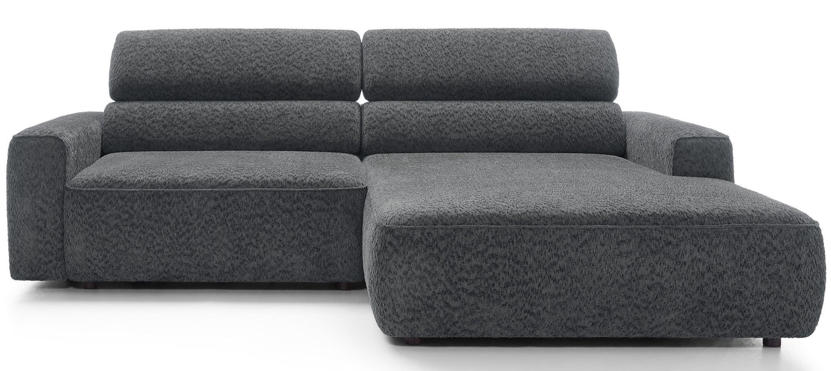 Canapé d’angle droit Fando avec assise électrique extensible, tissu chenille gris foncé, forme en L