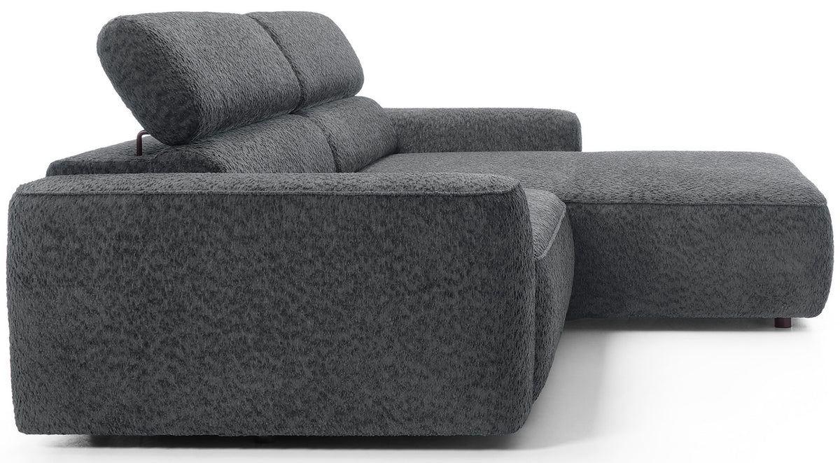 Canapé d’angle droit Fando avec assise électrique extensible, tissu chenille gris foncé, forme en L