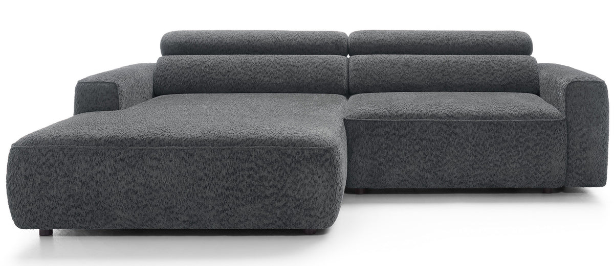 Canapé d’angle Fando avec assise électrique escamotable, forme en L, côté gauche, en chenille gris foncé
