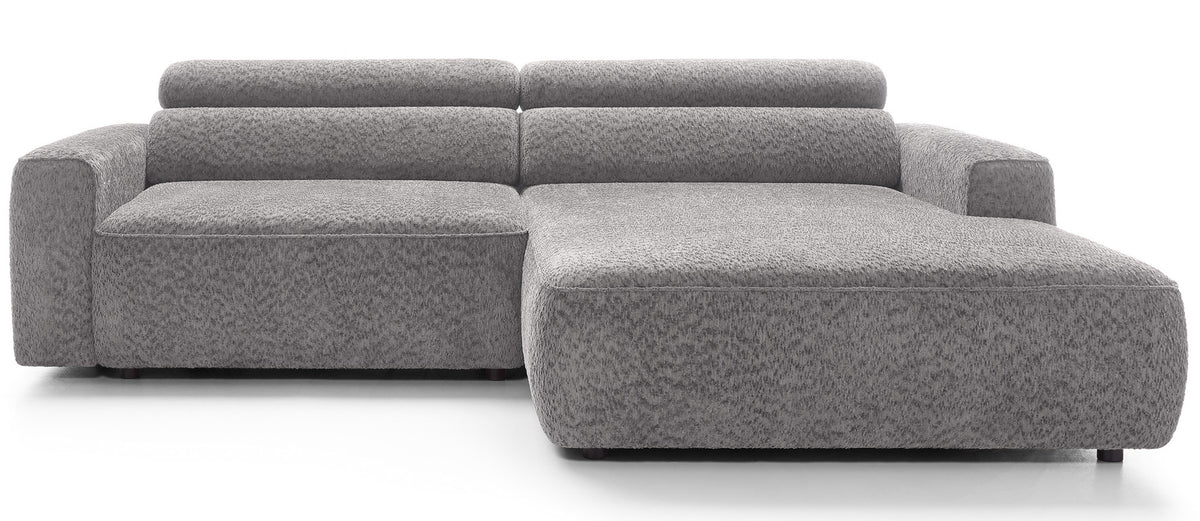 Canapé d'angle Fando avec assise électrique coulissante, en L, côté droit, tissu chenille gris clair