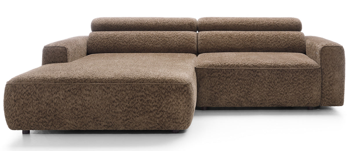 Canapé d'angle Fando avec assise électrique coulissante, forme en L, côté gauche, tissu chenille marron clair