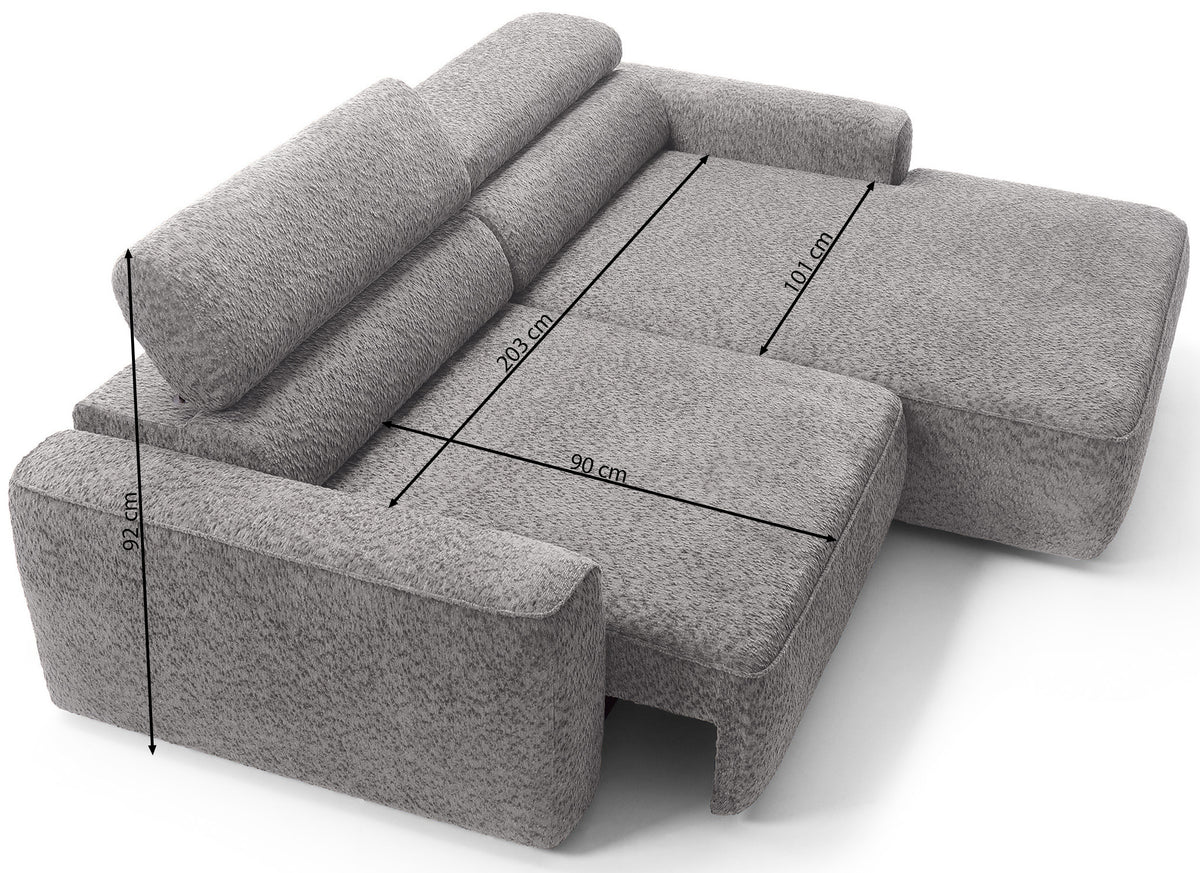 Canapé d'angle Fando avec assise électrique coulissante, forme en L, côté gauche, tissu chenille marron