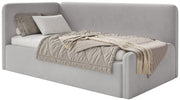Jugendbett 90x200 cm Fanklo linksseitig mit Matratze und Stauraum, hellgrauer Samt, wasserabweisend und leicht zu reinigen