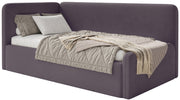 Jugendbett 90x200 cm Fanklo linksseitig mit Stauraum, violetter Velours, wasserabweisend und pflegeleicht