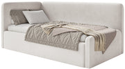 Lit jeune 120x200 cm Fanklo gauche avec matelas et coffre beige clair velours hydrofuge facile à nettoyer