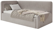 Lit jeune 90x200 cm Fanklo gauche avec matelas et coffre gris-beige velours hydrofuge facile à nettoyer