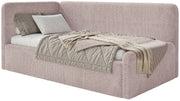 Jugendbett 90x200 cm Fanklo linksseitig mit Matratze und Stauraum, puderrosa Plüsch, wasserabweisend
