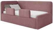 Jugendbett 120x200 cm Fanklo linksseitig mit Matratze, Stauraum und Geländern, rosa Plüsch, wasserabweisend