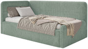 Lit junior 120x200 cm Fanklo gauche avec matelas et rangement velours sauge hydrofuge