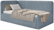 Lit junior 120x200 cm Fanklo gauche avec matelas et coffre bleu velours hydrofuge