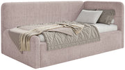 Lit junior 120x200 cm Fanklo droit avec matelas et coffre rose poudré velours hydrofuge