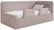 Jugendbett 120x200 cm Fanklo rechtsseitig mit Matratze, Stauraum und Geländern, puderrosa Plüsch, wasserabweisend