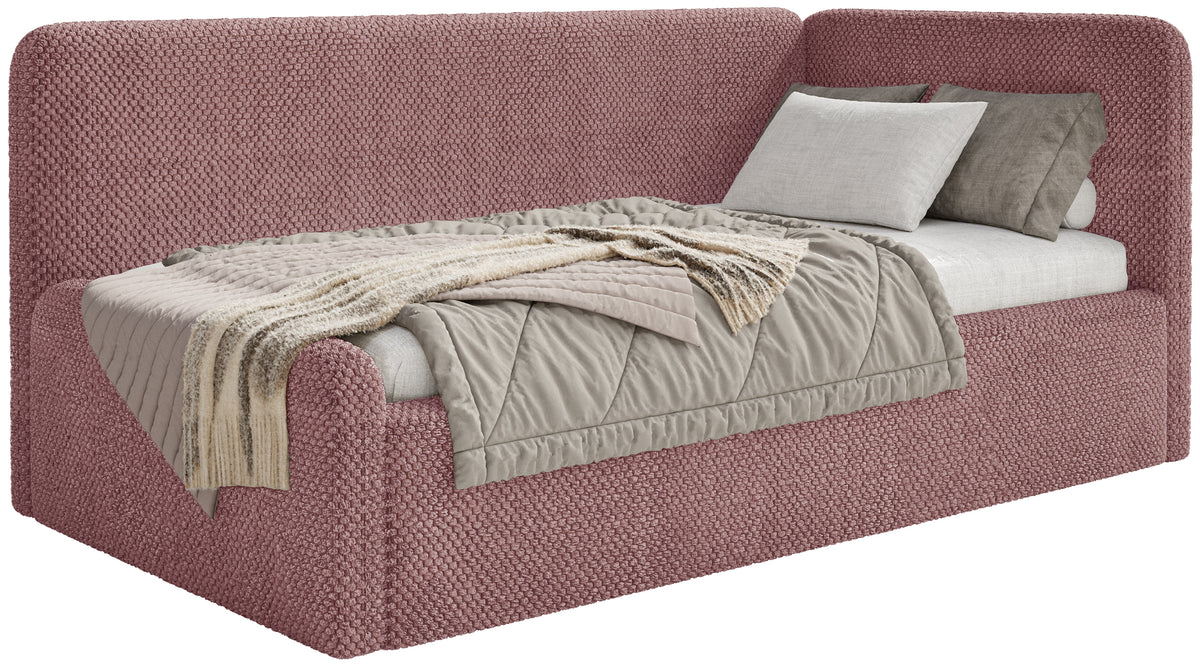 Jugendbett 90x200 cm Fanklo rechtsseitig mit Stauraum, rosa Plüsch, wasserabweisend