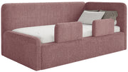 Jugendbett 90x200 cm Fanklo rechtsseitig mit Stauraum und Geländern, rosa Plüsch, wasserabweisend