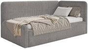 Jugendbett 90x200 cm Fanklo rechtsseitig mit Stauraum, grau-brauner Plüsch, wasserabweisend