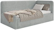 Jugendbett 90x200 cm Fanklo rechtsseitig mit Stauraum, grauer wasserabweisender Plüsch