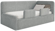 Jugendbett 90x200 cm Fanklo rechtsseitig mit Stauraum und grauen, wasserabweisenden Plüsch-Geländern