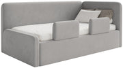 Lit junior 90x200 cm Fanklo droit avec rangement et barrières velours hydrofuge gris clair facile à nettoyer